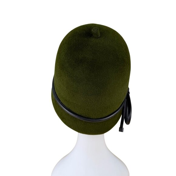 Womens Green Wool Cloche Hat With Black Leather Bow Accent - Picture 4 of 11